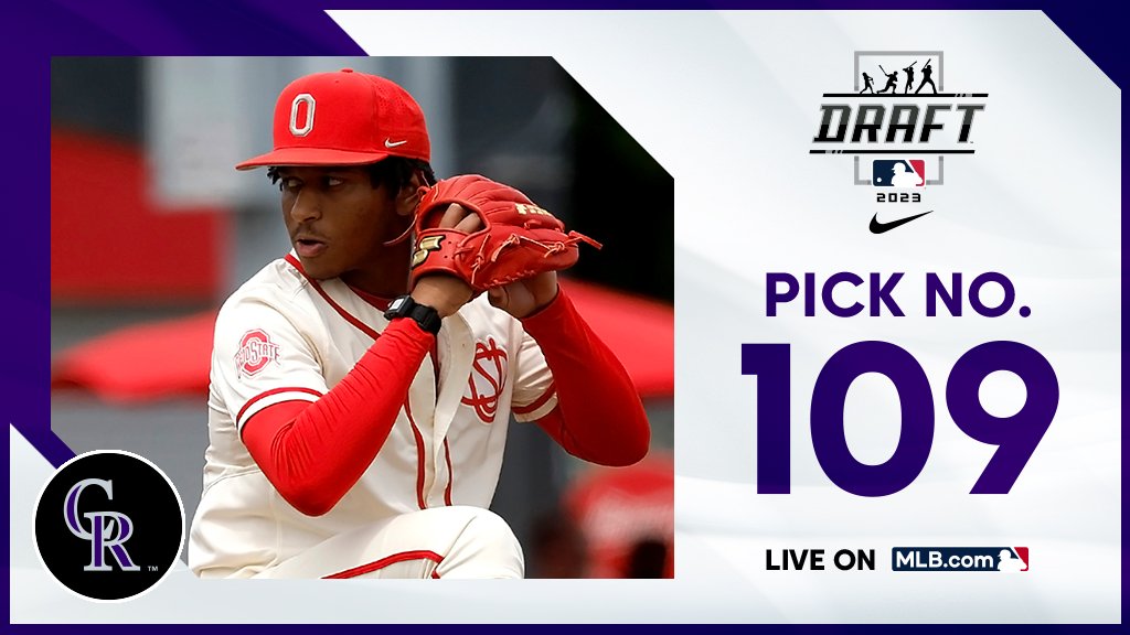 MLB Draft (@mlbdraft) on Twitter photo With the 109th pick, the <a href="/Rockies/">Colorado Rockies</a> select <a href="/OhioStateBASE/">Ohio State Baseball</a> left-handed pitcher Isaiah Coupet, No. 189 on the Top 250 Draft Prospects list.
Watch live: atmlb.com/3NMtu27 With the 109th pick, the <a href="/Rockies/">Colorado Rockies</a> select <a href="/OhioStateBASE/">Ohio State Baseball</a> left-handed pitcher Isaiah Coupet, No. 189 on the Top 250 Draft Prospects list.
Watch live: atmlb.com/3NMtu27