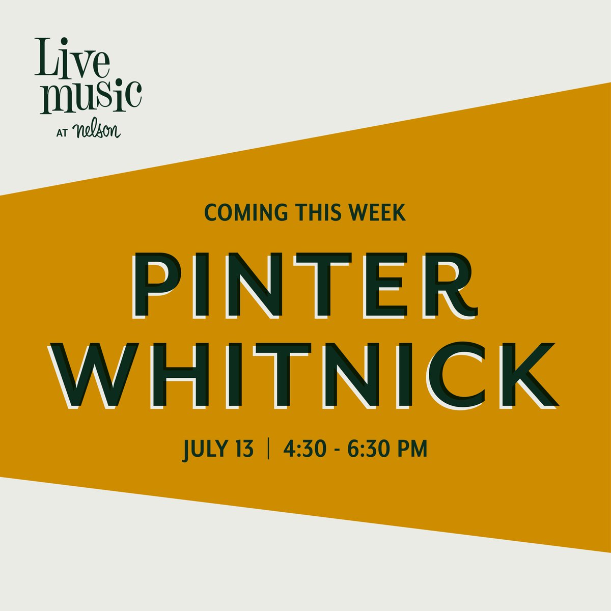 We’re pleased to announce we’ve rescheduled Pinter Whitnick for this week’s Live Music Thursday!  Thursday from 4:30pm-6:30pm, they’ll be playing a delightful mix of 80’s pop and 90’s alternative out front of the gallery. Swing by on your way home!