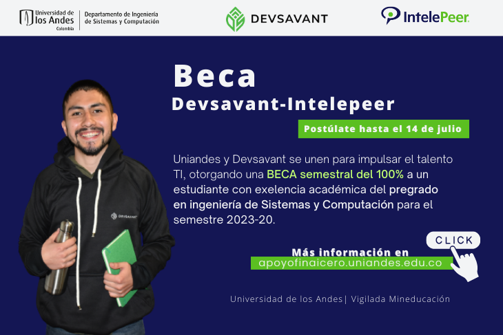 DISCuniandes's tweet image. @DISCuniandes-#Devsavant e @IntelePeer  se unieron para impulsar el talento de jovenes en áreas TIC, otorgando una beca semestral del 100% del valor de la matrícula a una estudiante #DISC 
📅Postúlate antes del 14 de julio
👉Conoce más información aquí: bit.ly/3pJCNYY