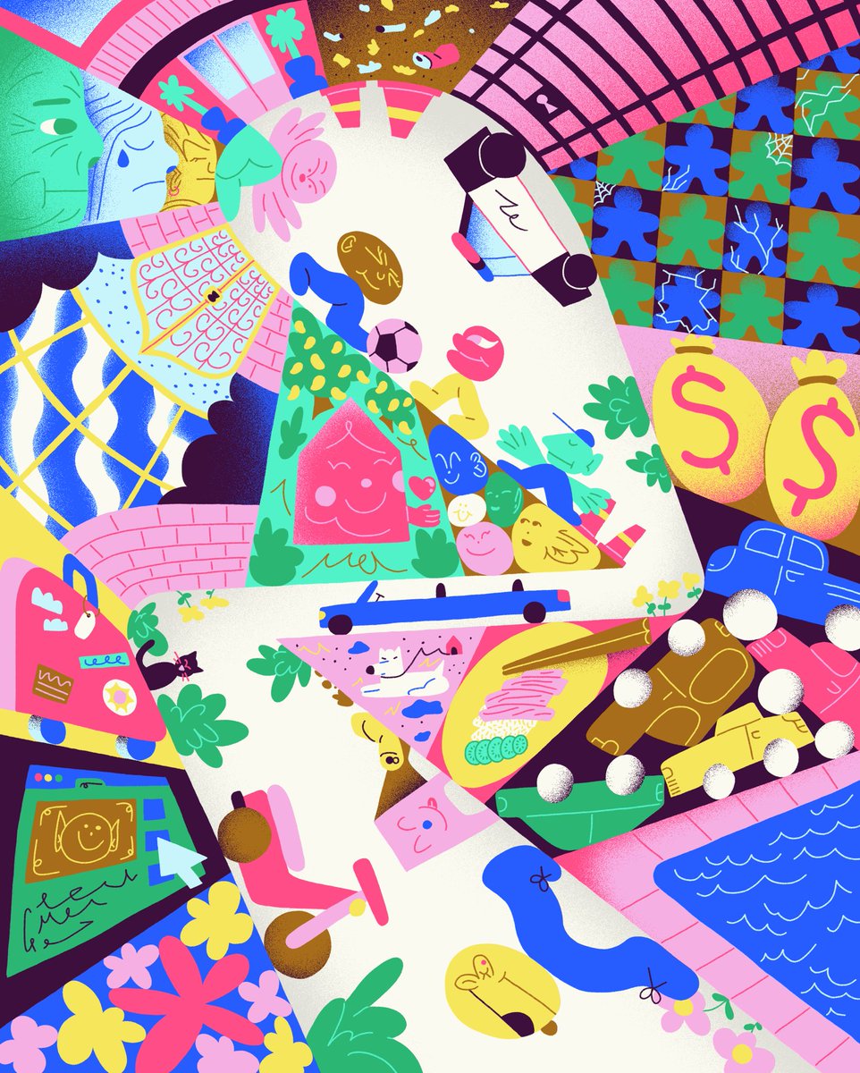 parallelteeth's tweet image. Hello! Here’s my illustration in the latest issue of @MetroMagNZ about growing up on an extremely economically diverse street. Inspired by cadastral data &amp;amp; playmats