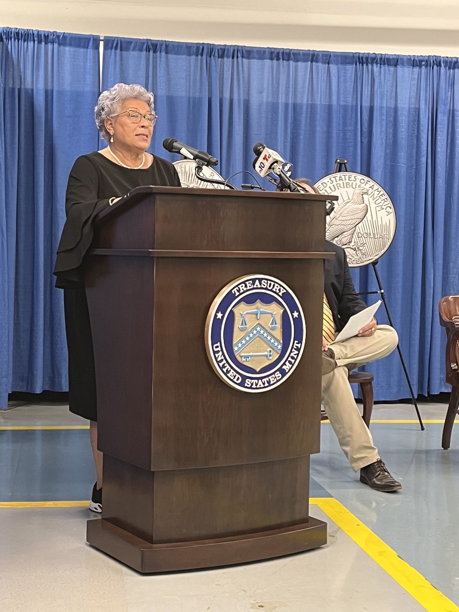 usmint's tweet photo. Today, at our Philadelphia facility, the United State Mint hosted a special strike ceremony with Director Ventris C. Gibson, celebrating the return of the Peace Dollar after a one year hiatus. #Philly https://t.co/wDF0AP3TaX