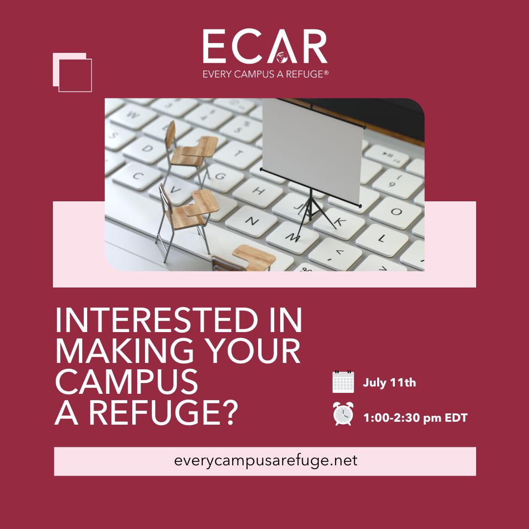 Every Campus A Refuge (@evcampusarefuge) on Twitter photo Hurry! There's still time to register for June's training! ECAR & <a href="/RefugeeWelcome_/">Refugee Welcome Collective</a> will host a training on how to work with #refugees & how to mobilize your #highered community to host refugees on campus.
🗓️7/11
🕑1-2:30 PM
Register now 👇
guilford.zoom.us/meeting/regist… Hurry! There's still time to register for June's training! ECAR & <a href="/RefugeeWelcome_/">Refugee Welcome Collective</a> will host a training on how to work with #refugees & how to mobilize your #highered community to host refugees on campus.
🗓️7/11
🕑1-2:30 PM
Register now 👇
guilford.zoom.us/meeting/regist…