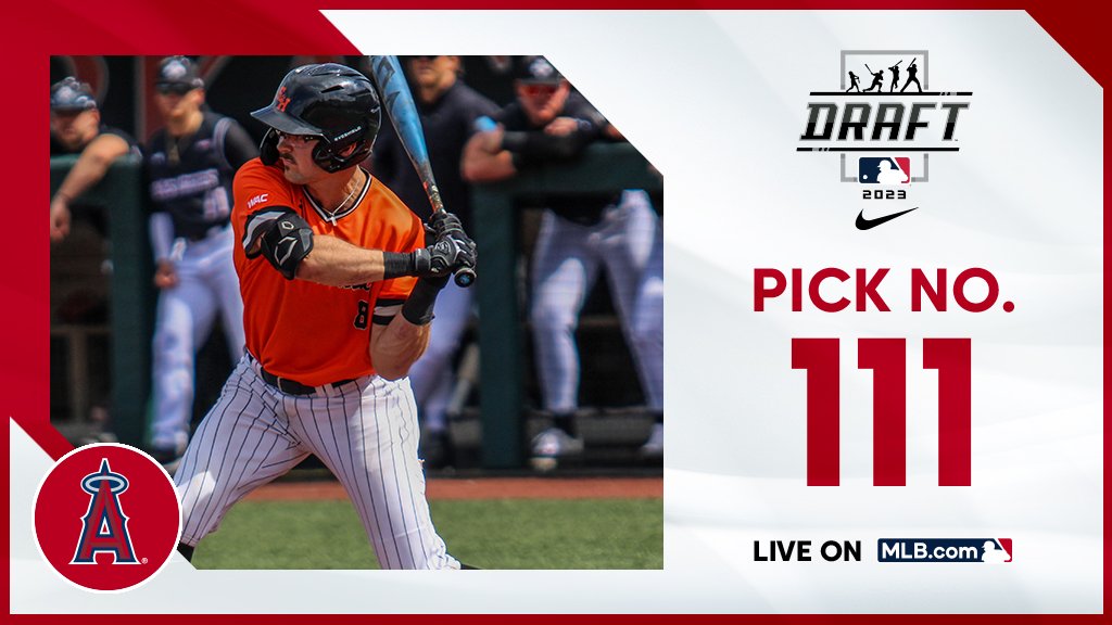 With the 111th pick, the @Angels select Sam Houston (TX) outfielder Joe Redfield Watch live: atmlb.com/3NMtu27