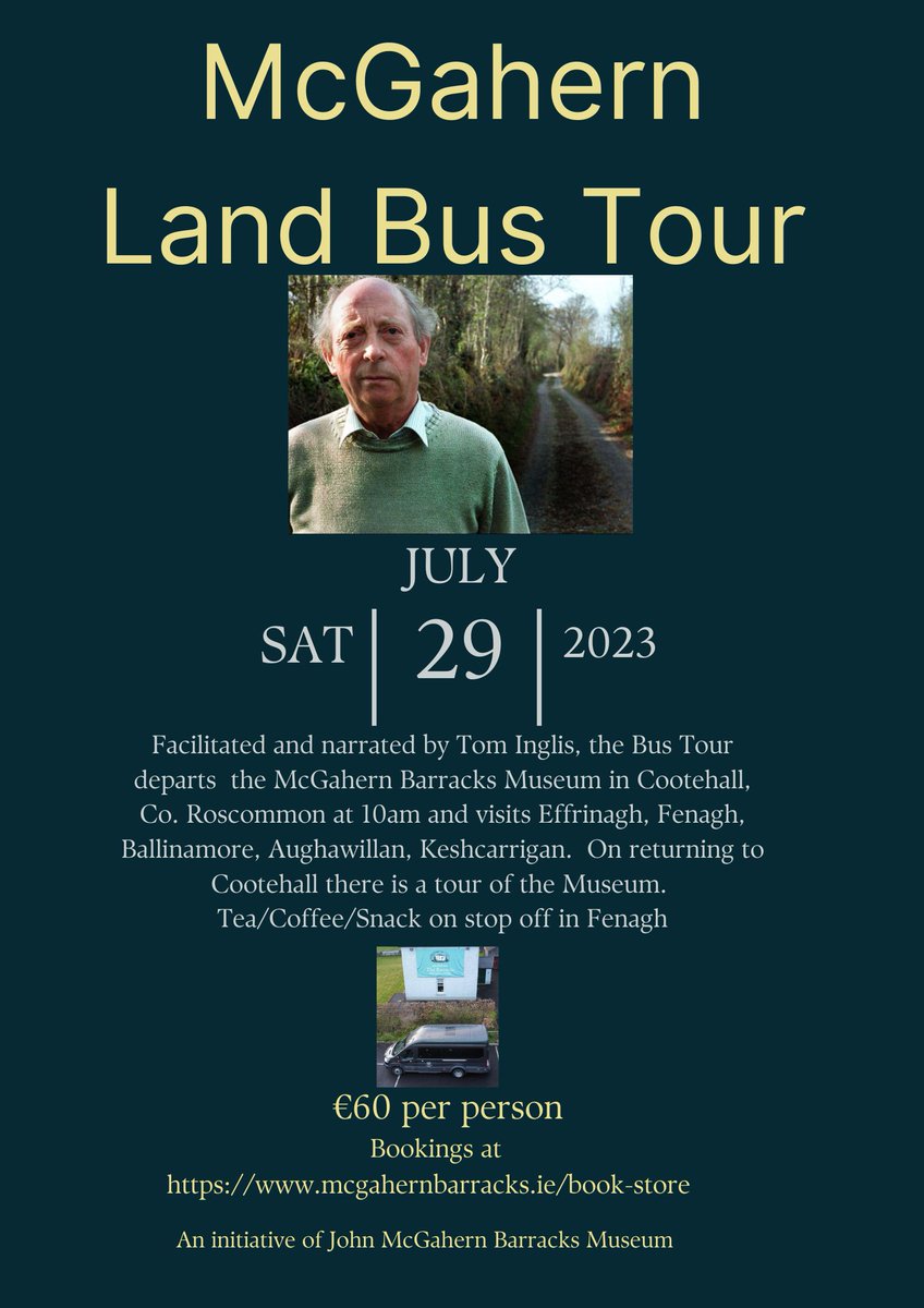 This volunteer led tour has been postponed twice due to low uptake.  Therefore in one final bid to offer this excellent tour of John McGahern country, a date of 29th July is now set.  This will be the final tour on offer this year.  mcgahernbarracks.ie/book-store   Spread the word