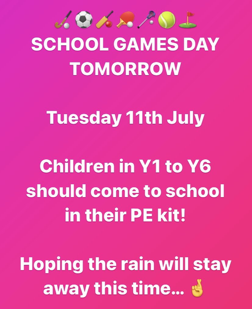 SCHOOL GAMES DAY…

Tuesday 11th July… (Take 2)