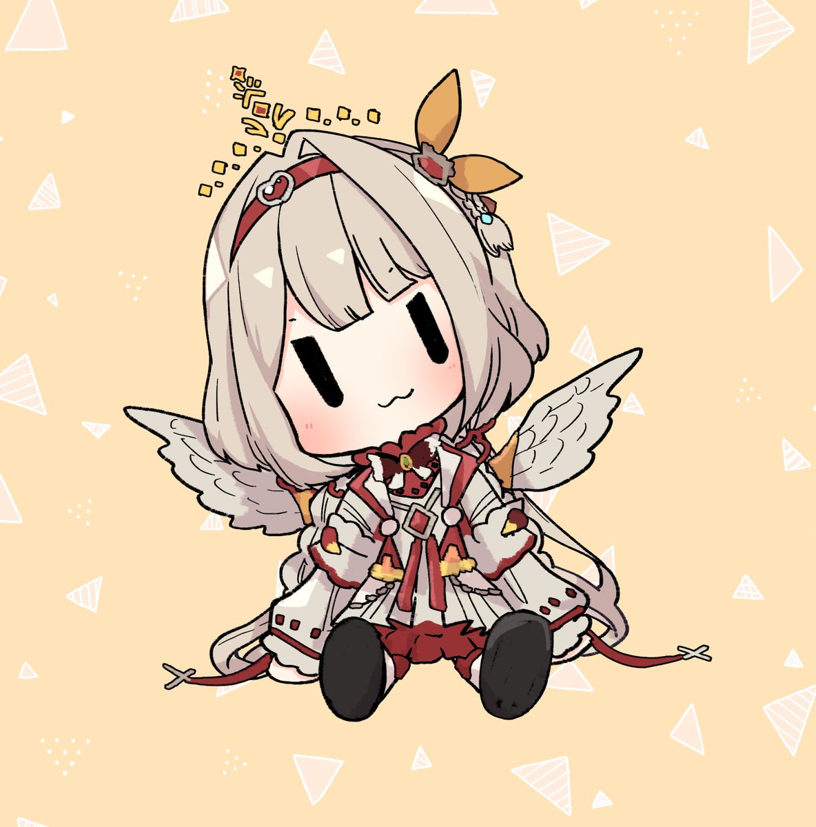 1girl wings solo chibi :3 sitting dress  illustration images