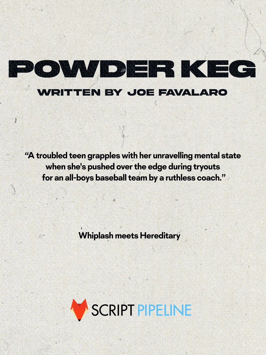 JoeFavalaro's tweet image. Honoured that my psychological sports horror feature, POWDER KEG, made the 2023 @ScriptPipeline Screenwriting Competition Quarterfinals! 

Congrats to everyone moving forward &amp;amp; everyone who entered and had the guts to write and put themselves out there. 

#ScreenwritingTwitter