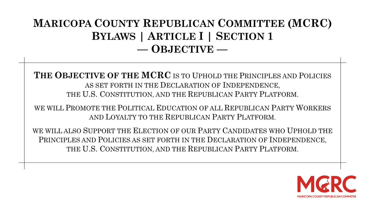 NEVER AUTHORIZED | NEVER SPONSORED | NEVER PROMOTED: The #MCRC never authorized, sponsored, or promoted the upcoming July 30 College Republicans United convention. Any placement of "MCRC" or "Maricopa GOP" etc on anything associated with the CRU event is unauthorized. Thank you.