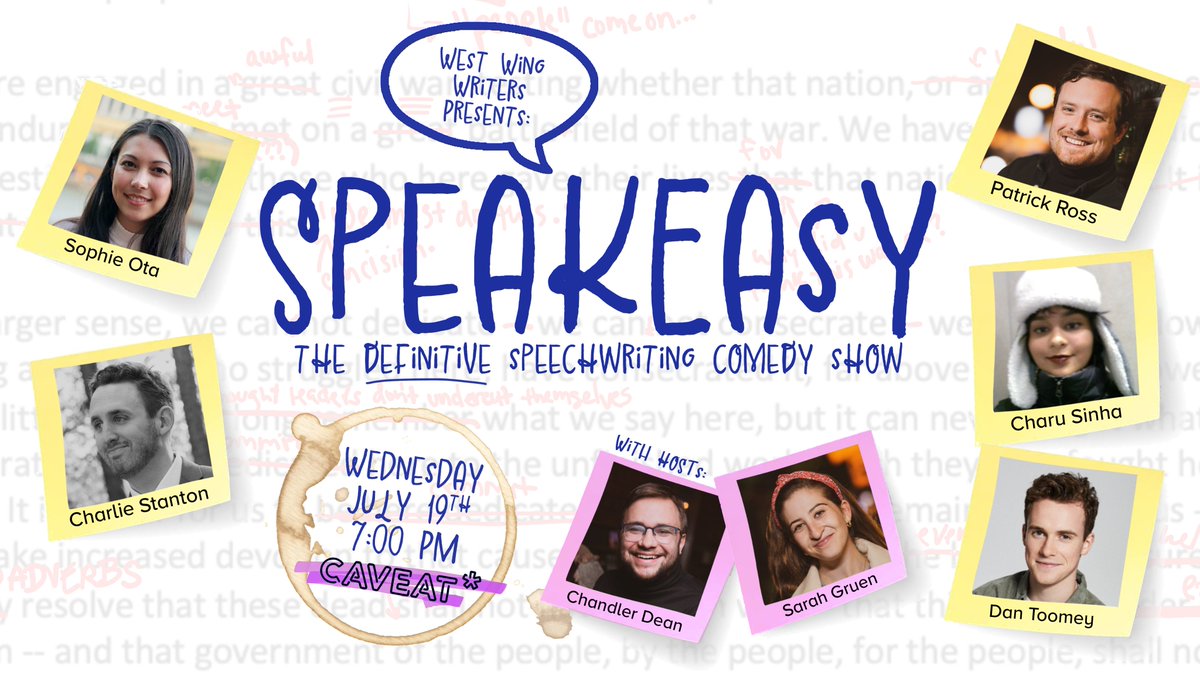 Chandler Dean (@chandlerjdean) on Twitter photo SPEAKEASY is BACK Weds 7/19 <a href="/caveatnyc/">CAVEAT</a> with a stellar lineup!
From <a href="/WestWingWriters/">West Wing Writers</a>:
<a href="/thepatrickross/">Patrick Ross</a> + alumnus <a href="/CharlieStanton/">Charlie Stanton</a>!
With guests:
<a href="/charulatasinha/">Charu Sinha</a>, <a href="/dhtoomey/">Dan Toomey</a>, and <a href="/sophieota/">Sophie Ota</a>!
If you like laughing, learning, and 'literation, grab your tix: caveat.nyc/events/west-wi… SPEAKEASY is BACK Weds 7/19 <a href="/caveatnyc/">CAVEAT</a> with a stellar lineup!
From <a href="/WestWingWriters/">West Wing Writers</a>:
<a href="/thepatrickross/">Patrick Ross</a> + alumnus <a href="/CharlieStanton/">Charlie Stanton</a>!
With guests:
<a href="/charulatasinha/">Charu Sinha</a>, <a href="/dhtoomey/">Dan Toomey</a>, and <a href="/sophieota/">Sophie Ota</a>!
If you like laughing, learning, and 'literation, grab your tix: caveat.nyc/events/west-wi…