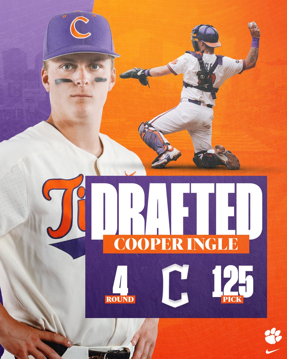 Congrats, @IngleCooper❗️ 👏 ⚾️ The junior C/OF was drafted in the fourth round (No. 125 overall) by @CleGuardians❗️ #ClemsonFamily 🐾 🐅 #MLBDraft @MLB