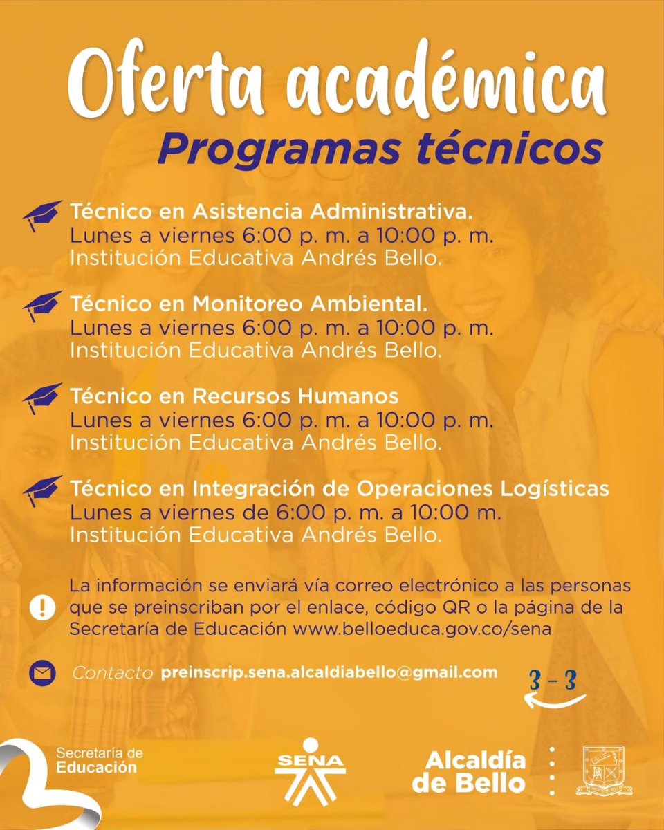 BelloEduca's tweet photo. 📚 Aprovecha esta oportunidad y estudia técnicas del convenio con el SENA.

📢 9 programas más para que te capacites y fortalezcas tus conocimientos.

Inscríbete 👆, escaneando el código 🤳 o sigue el link 👇
https://t.co/cGgsctyMZQ

#BelloEduca
#SENA
#PorElBelloQueQueremos 🧡 https://t.co/3fMVsW7L6y