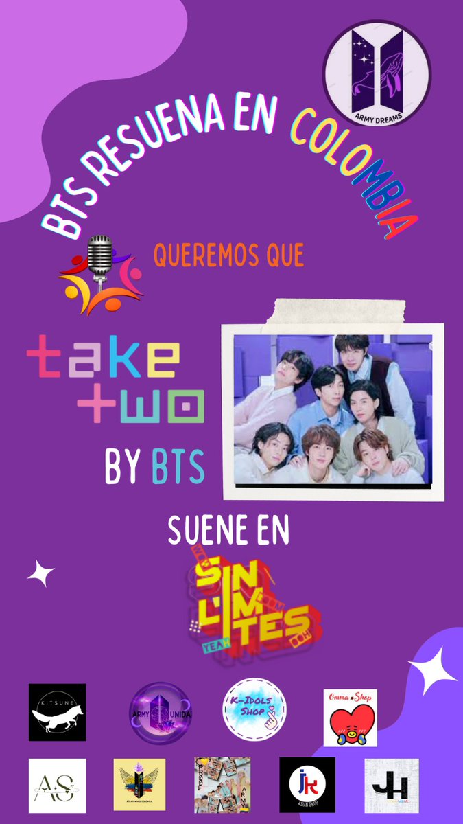 ARMYunidadecol's tweet photo. Seguimos trabajando para que #btsresueneencolombia querremos que #TakeTwobyBTS suene en @ClaroColombia
Somos en tw:
@ArmyDreams20 @btsmexalmdsdmex @ColombiaJhope
@BTSMyWings_Col @ARMYSostenible
@musicalesclarotv 
#TakeTwosuenaenmusicalesclarotv https://t.co/hjYumVkQGt
