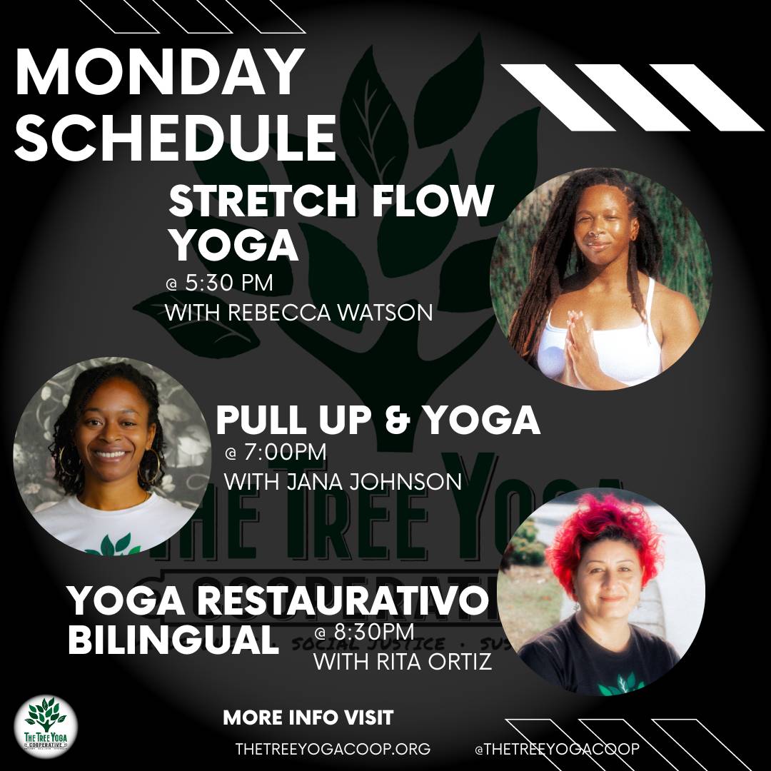 It's Monday, come and reset the day with some yoga, grounding, and good vibes with Rebecca, Jana, and/or Rita. #yogaforall #yogaenespañol #bipocyoga #calm