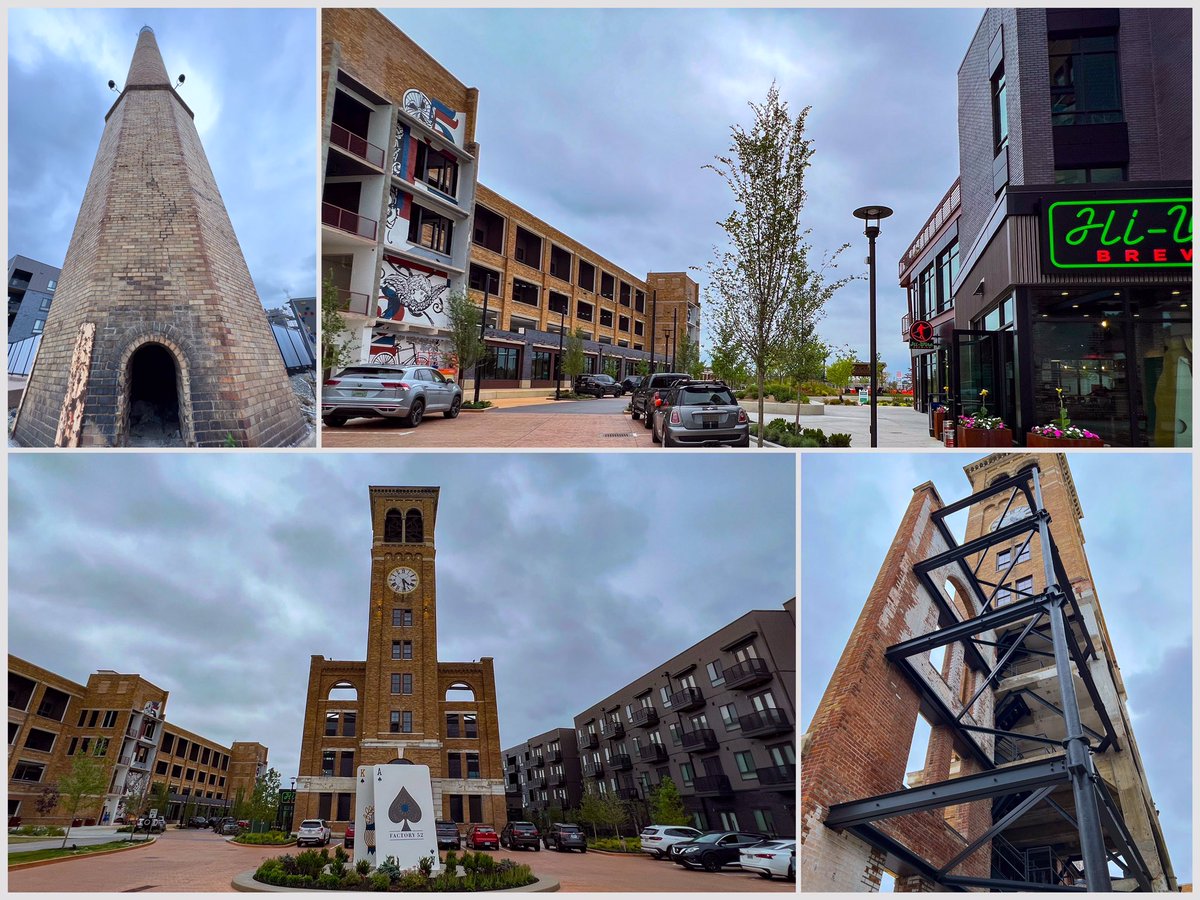 sliprockseeker's tweet photo. Great vibes! The US Playing Card Co, vacant since 2009, built on 30 acres in the late 1800’s, is now #Factory52. Most of the original structure was demolished but the #historic 4 story bell tower and smokestack remain a focal point. #architecture #urban #renewal #exploremore https://t.co/qz8CcoY27q