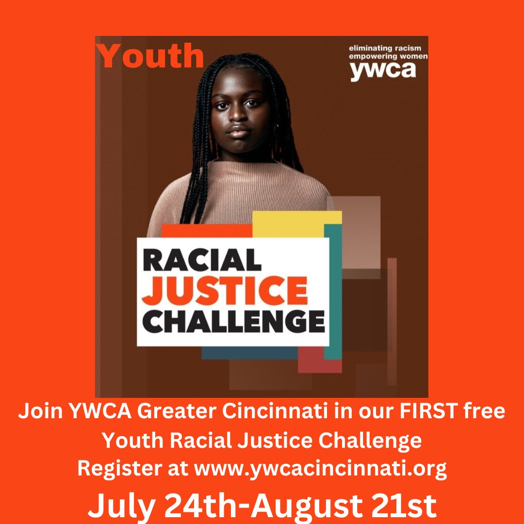 YOUR VOICE MATTERS..EVEN AT YOUR AGE! 
With the way schools and government are trying to shut down conversations about racism, NOW is the time to join the Free YWCA Greater Cincinnati Youth Racial Justice Challenge! Register on ywcacincinnati.org 

#eliminatingracism
