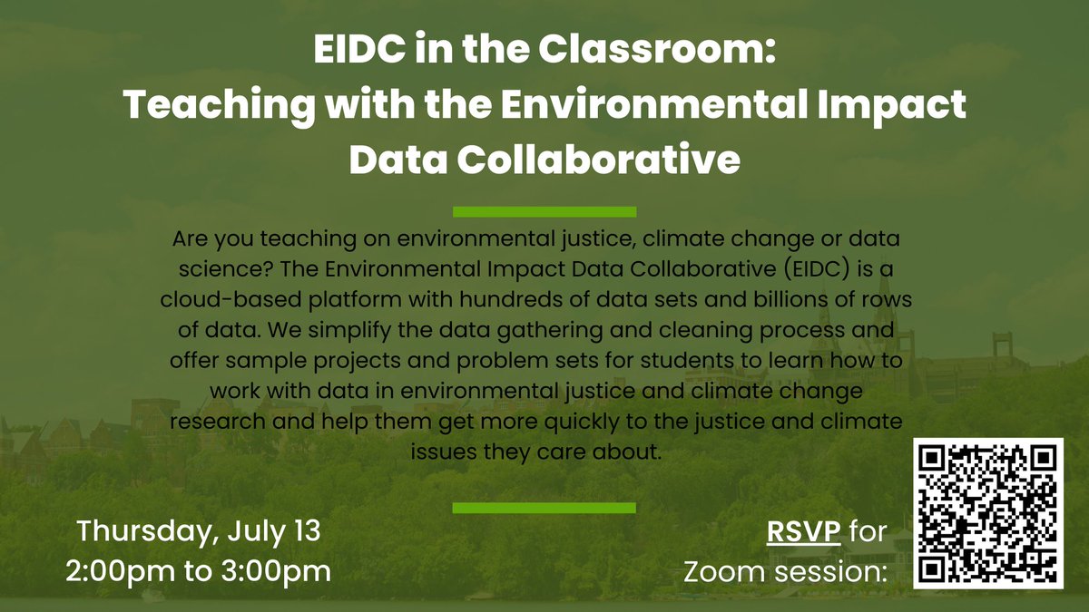 MassiveData_GU's tweet photo. Are you teaching on environmental justice, climate change or data science? Would you like to make it easier for your students to work with real world data and projects? 🌿🌐🖥️

Register to join the virtual event on July 13th at 2pm Eastern ➡️ https://t.co/ymxaHTtasL https://t.co/HYPxLaTiX9