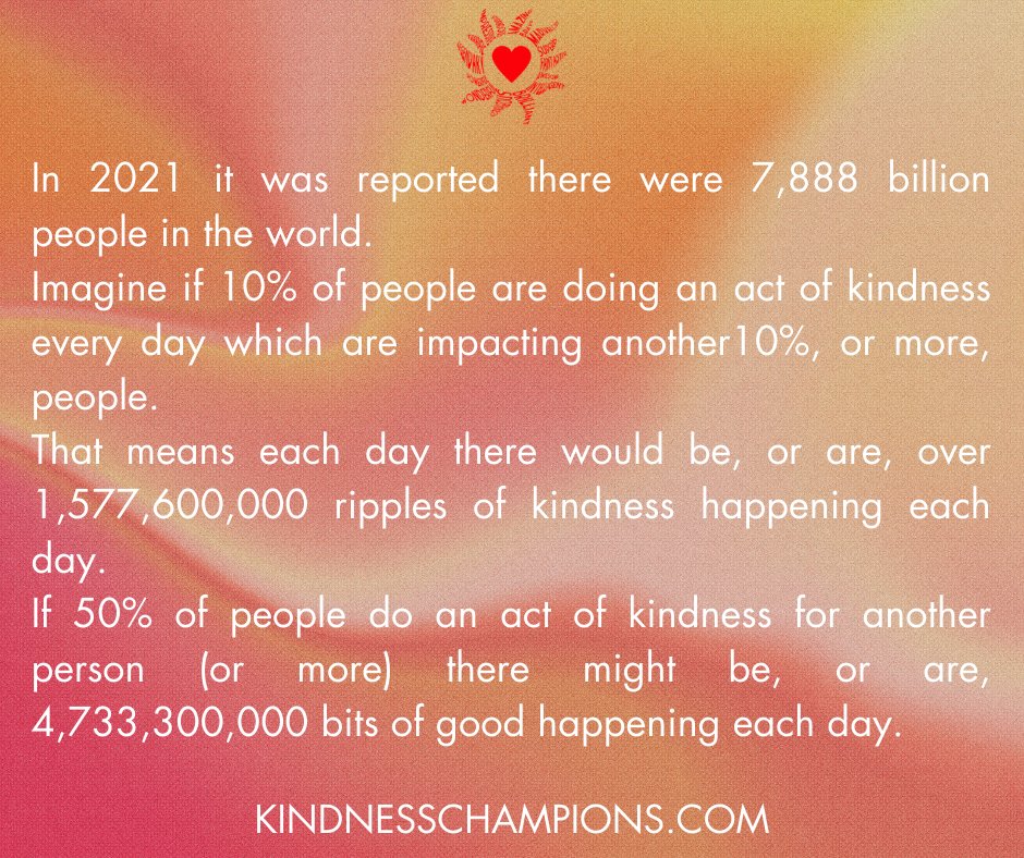 KindnessChamps's tweet photo. "Do your little bit of good where you are; its those little bits of good put together that overwhelm the world." Desmond Tutu
Imagine if...
#kindness #differencemaker #betheoneto #compassion #humanity #letsdothis #ubuntu #thereisgood❤️ https://t.co/Fa1bYopHGl