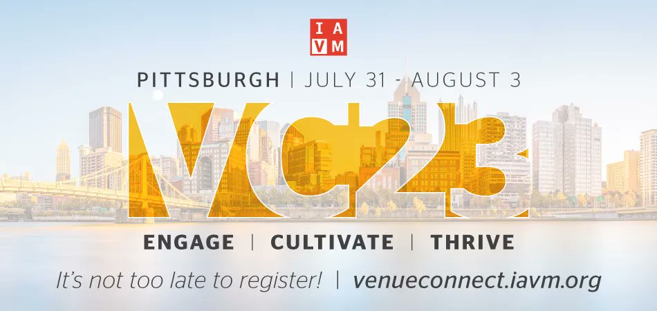 IAVMWHQ's tweet photo. There's still time to register for VenueConnect 2023 in Pittsburgh! This unique conference gives you access to targeted education, amazing speakers, and valuable professional connections. Register now at: https://t.co/XxXPFTgcRI #IAVM #VC23 https://t.co/Fn0fJWoIs7