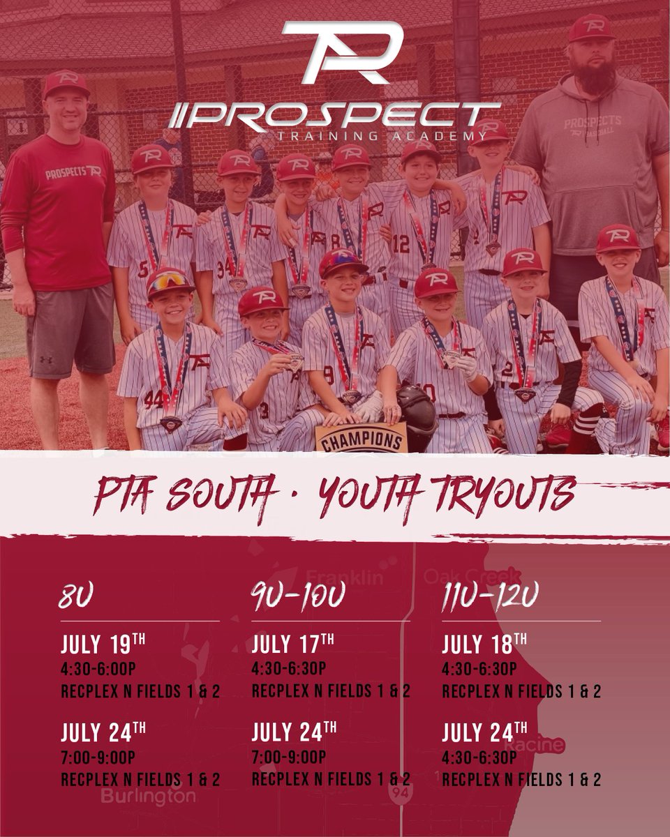 PTA South tryouts are coming up at the <a href="/RecPlex/">RecPlex</a>! Come learn the #PTAWay where we train to create leaders on &amp; off the baseball field.

Welcoming all <a href="/PhenomWI/">Phenom Wisconsin</a> families! Be sure to follow us for updates on all our PTA teams.

Register soon! 🔗⤵️
play.ptabaseball.com