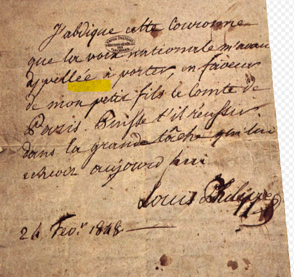 LYMFHSR's tweet photo. Tiens, l'acte d'abdication de Louis-Philippe contient une faute d'accord du participe passé ☝️🤓 https://t.co/ECLSs1Pc1s