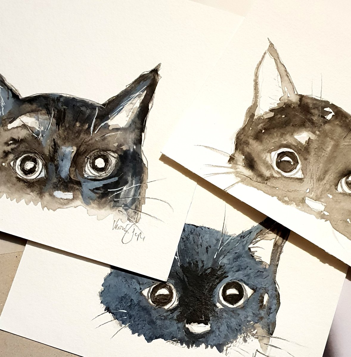 Indian ink cat paintings..
Have you spotted your favourite. 
#indianinkpaintings 
#catart