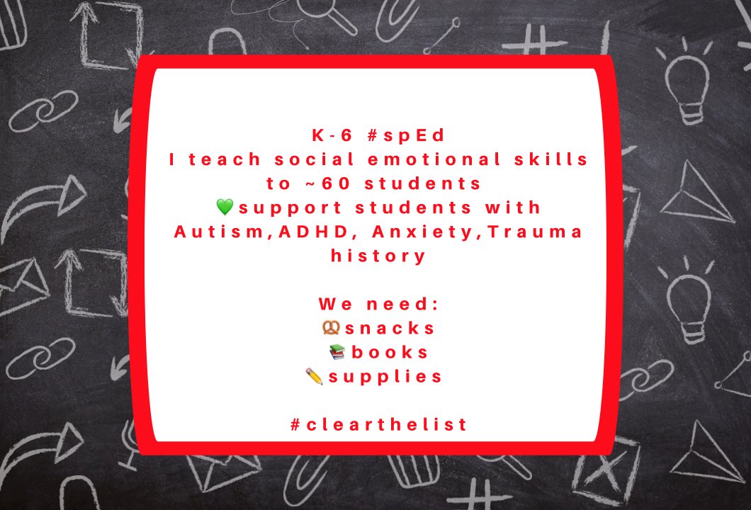 <a href="/TheAlexisKraft/">alexis</a> <a href="/amazon/">Amazon</a> Thank you! So many teachers are in need of support w/supplies-can you help?
🌺 Starting year 26
🌺Special Ed-emotionally dysregulated students
🌺many students have #mentalhealth needs
#clearthelist #BetterTogether

Amazon: amzn.to/3eyuTWs

Walmart: bit.ly/3ps2PQ3