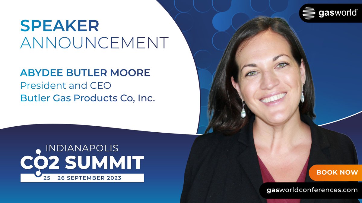 gasworld's tweet photo. Speaker Announcement! 

@ButlerGasPGH's Abydee Butler Moore will join us at #GWCO2NA this September! An established voice &amp; an esteemed force, bringing 75 years of experience in handling and moving #CO2 – whatever the source.

Tickets: https://t.co/NK0TZviW9R

#industrialgas https://t.co/YrA3kMprLj