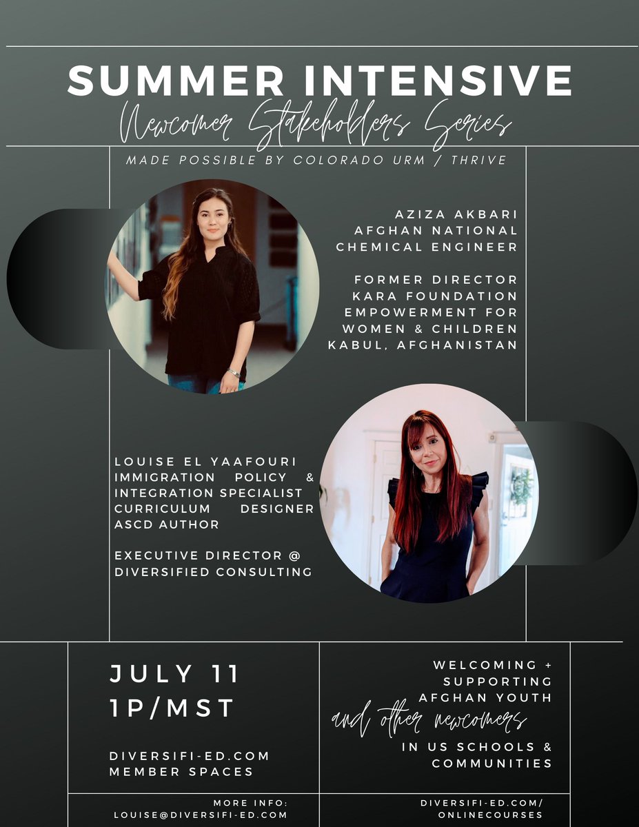 We're thrilled to host Aziza Akbari once more for our Summer Intensive Cohort 2. There's still time to join our 15-credit hour a/synchronous learning series! diversifi-ed.com/onlinecourses. #newcomers #ELD #TESOL #multilingual #culture #language #teaching #leadership