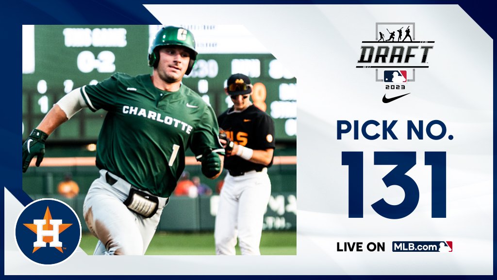 MLB Draft (@mlbdraft) on Twitter photo With the 131st pick, the @Astros select <a href="/CharlotteBSB/">Charlotte Baseball</a> outfielder Cam Fisher, No. 210 on the Top 250 Draft Prospects list.
Watch live: atmlb.com/3NMtu27 With the 131st pick, the @Astros select <a href="/CharlotteBSB/">Charlotte Baseball</a> outfielder Cam Fisher, No. 210 on the Top 250 Draft Prospects list.
Watch live: atmlb.com/3NMtu27