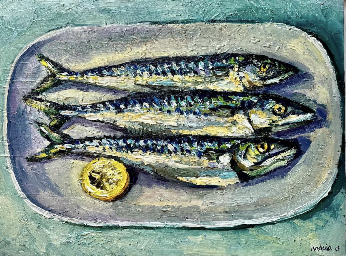 studioandain's tweet photo. 🐠🐠🐠 #mackerel #stilllife #oilpainting #stilllifepainting #fishpainting #paintingdinner #mackerelpainting #fishdish #fineart #artist #artoftheday #artcollector https://t.co/DFcYbChcvq