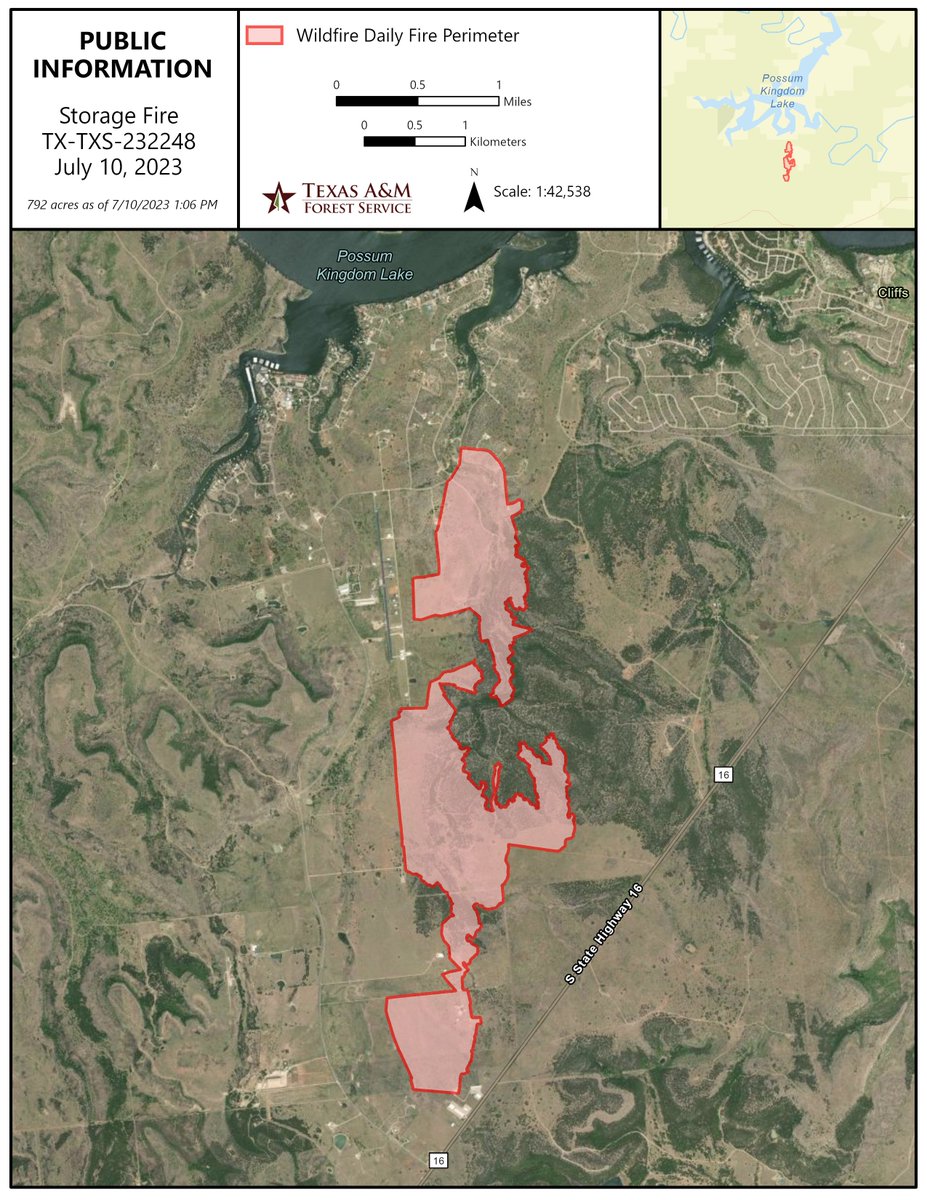 AllHazardsTFS's tweet photo. Update: the #StorageFire in Palo Pinto County is 792 acres and 98% contained. The hand crew continue to patrol and monitor the fire area. Decrease in acreage to more accurate mapping as crew members walked the perimeter of the fire. #txfire https://t.co/8Kc2biPZSr