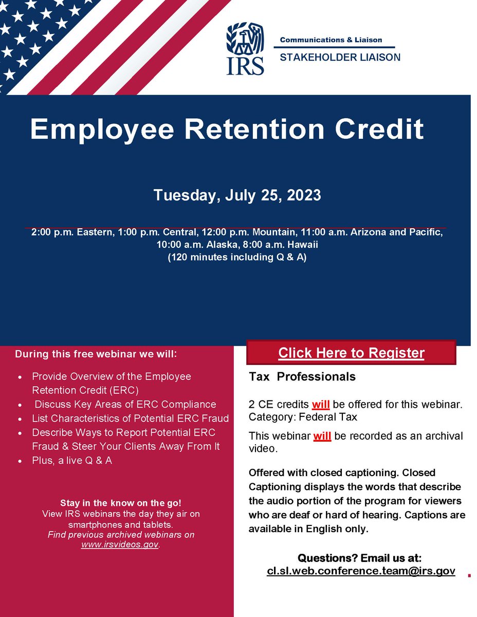 alexvasbdc's tweet photo. Small business owners: join this free webinar, hosted by the IRS, to learn about the Employee Retention Credit! https://t.co/ZGsv6aSctf https://t.co/djzskhqrQN