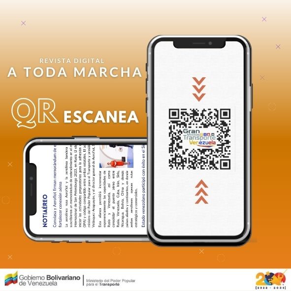 #Hoy la familia de la Gran Misión Transporte Venezuela presentamos con orgullo nuestra revista ¡A Toda Marcha!, un esfuerzo colectivo que será la vitrina de los logros y avances del Gobierno Bolivariano en materia de transporte. Descárgala a través del Código QR y mantente