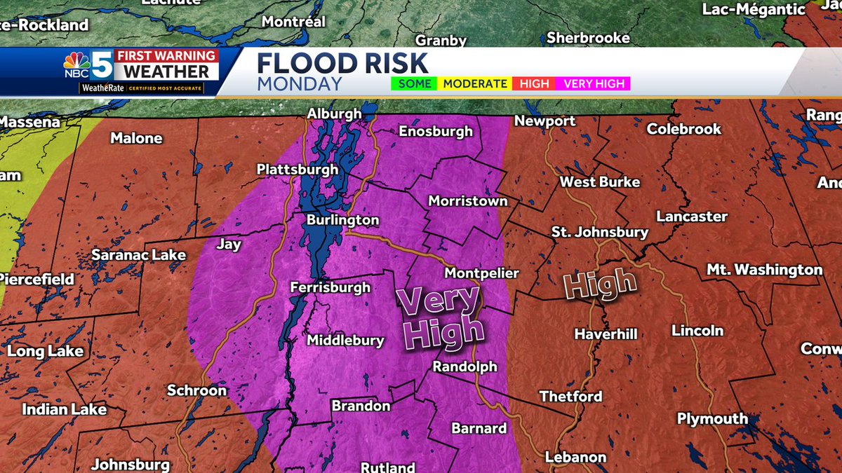 The greatest flood risk is now shifting into northern Vermont and the Champlain Valley. Most rivers in this area are expected to crest overnight. Some may approach or surpass Irene 2011 levels during this time!
