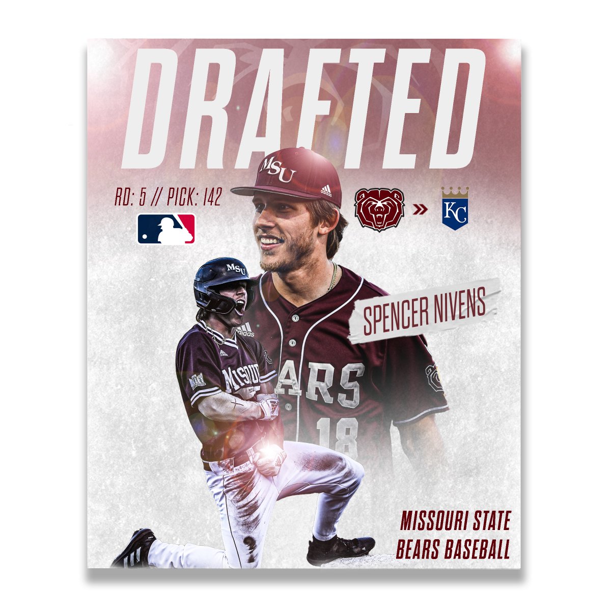 Missouri State Baseball (@mostatebsb) on Twitter photo DRAFTED!
<a href="/Spencer_Nivens/">Spencer Nivens</a> is taken by the <a href="/Royals/">Kansas City Royals</a> in the 5th round (142nd overall).
🔗 bit.ly/3pGoO6a DRAFTED!
<a href="/Spencer_Nivens/">Spencer Nivens</a> is taken by the <a href="/Royals/">Kansas City Royals</a> in the 5th round (142nd overall).
🔗 bit.ly/3pGoO6a