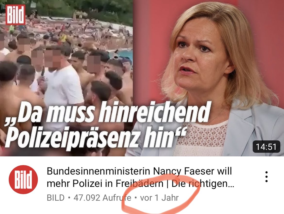 Politik-Versagen

„Hinreichend Polizeipräsenz in Freibädern!“
Versprach die Innenministerin <a href="/NancyFaeser/">Nancy Faeser</a> 
Vor 1 Jahr! <a href="/BILD/">BILD</a> 

Nun wieder Verletzte! 
Sicherheitslage verschlechtert 
Personal meldet sich lieber krank
Einige Bäder kapitulieren und verkürzen Öffnungszeiten #Freibad
