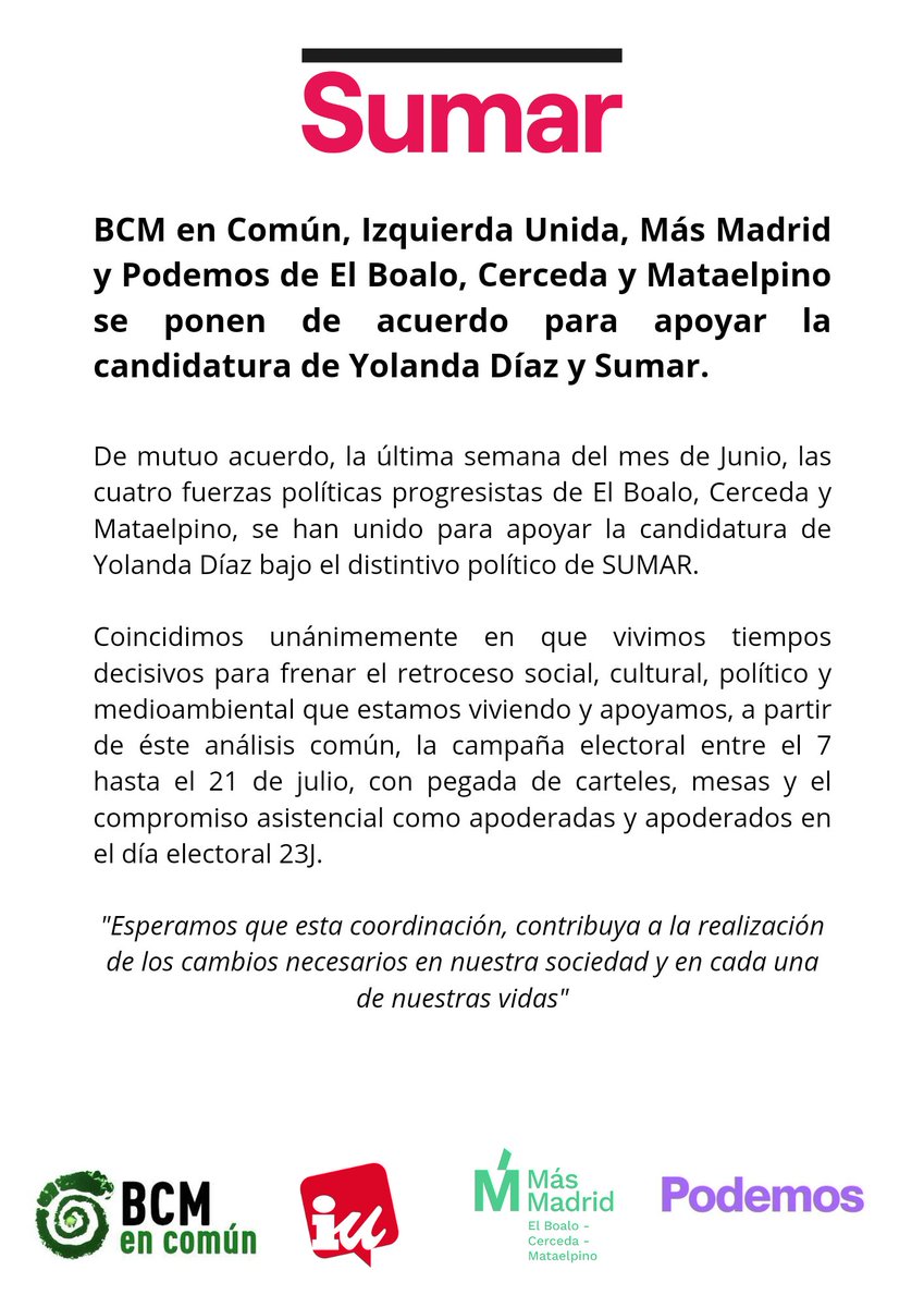 La izquierda progresista se une en BCM para apoyar la candidatura de Sumar.