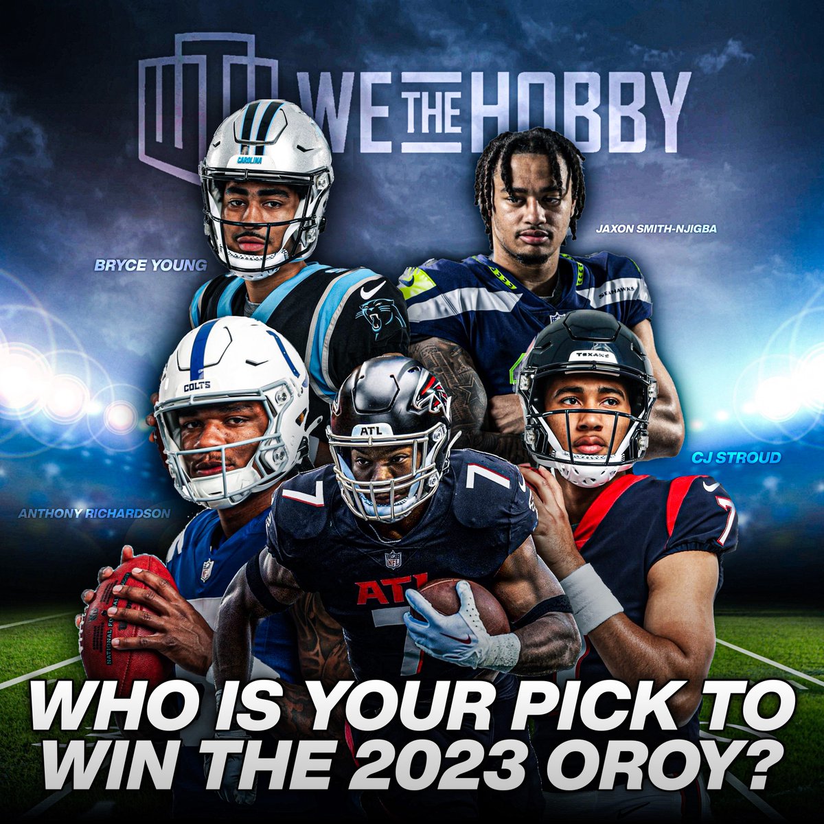 WeTheHobby's tweet photo. 🚨Who's your top pick for the 2023 OROY?🏈Let us know below!👇

Live on @Whatnot!Join us: https://t.co/BUgW5QIY98

#wethehobby #thehobby #whodoyoucollect #sportscards #nflcard #qbcards #cardcollector #bryceyoung #stroud #anthonyrichardson #jaxonsmith @PaniniAmerica @WhatnotSports https://t.co/YzLnLZgiMW