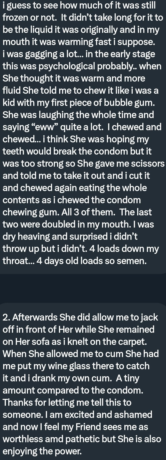 Pervconfession On Twitter His Friend Made Him Eat Frozen Condoms With Cum