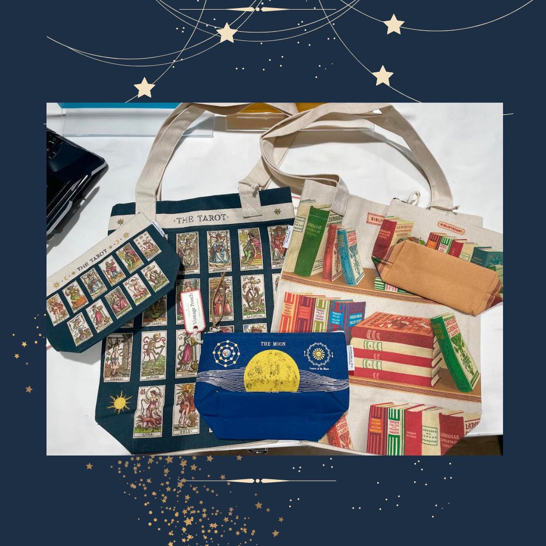 We have vintage merch in stock that everyone is loving! Come grab a tote or pouch before they sell out 🔮📚 #books #bethlehempa #moravianuniversity #vintage #tarot #totebag