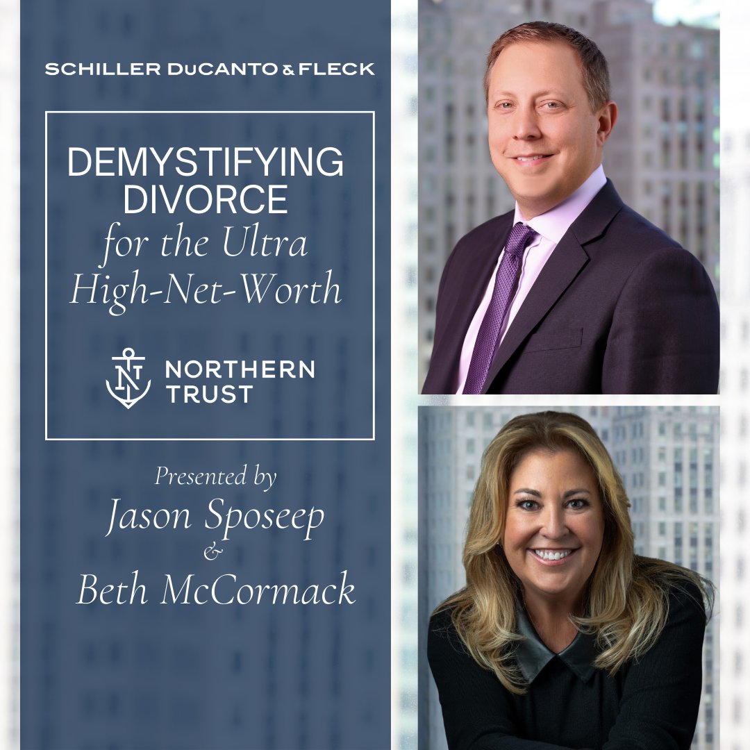 Our firm is pleased to announce that Jason Sposeep recently teamed up with Beth McCormack of Beermann to present on “Demystifying Divorce for the Ultra High-Net-Worth,” hosted by Northern Trust.

Learn more:
sdflaw.com/news/detail/ja…