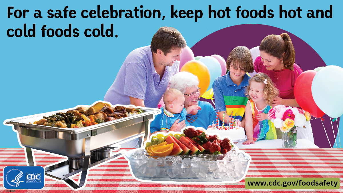 CDC on X: Parents: Hosting a birthday party? Use chaffing dishes to keep  hot foods at 140°F or above and use ice to keep cold foods at 40°F or  below. Learn about