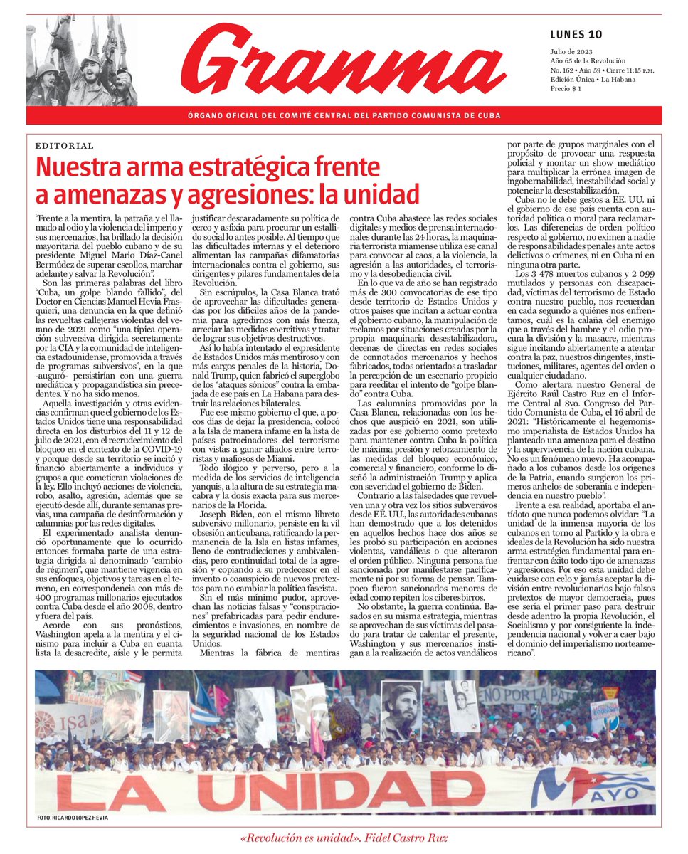 Cruz2021G's tweet photo. #FidelPorSiempre: "(...) la historia de esta Revolución demuestra que el peor enemigo del éxito de una revolución y de un pueblo es el divisionismo." 🇨🇺
#Cuba #ConTodosLaVictoria 
#70Moncada 
#MejorSinBloqueo 
#MejorEsPosible 
#CubaPorLaVida 
#CubaPorLaPaz https://t.co/rIrPgzyAtW