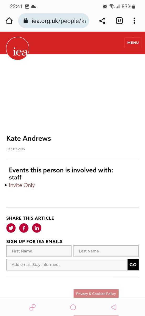 SSabelus's tweet photo. @CathyJones65 @swmoco Good enough to be the Economics Editor of the @spectator ๐ฑ๐ฑ She has an MA in International Relations and Philosophy ๐ฑ #WhoNeedsExperts? #TuftonStreet Still on the @iealondon webpage ๐ฑ https://t.co/3hixW12RFv