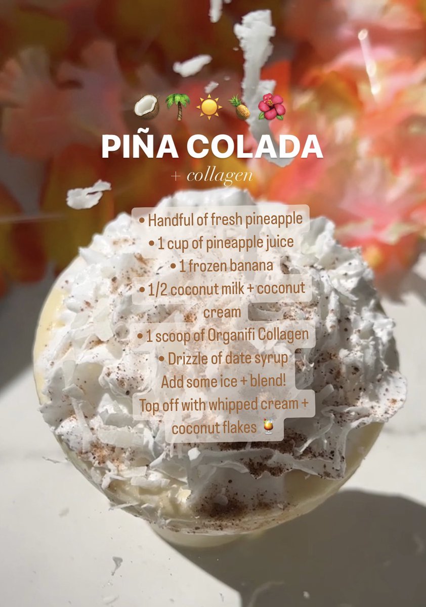 organifi's tweet photo. Happy #NationalPinaColadaDay 🍹! It may only be Monday, but its 5 o’clock somewhere🕔 Relax today and try this refreshing tropical bevy as a cocktail or a mocktail to start the week off right🍍😅 https://t.co/TTxjR9LmbJ
