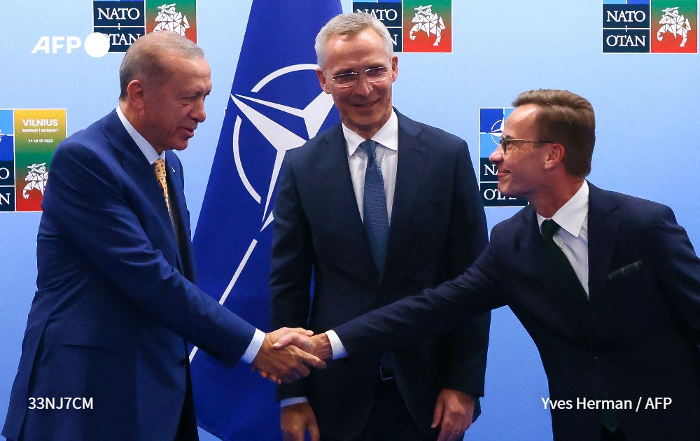 AFP's tweet photo. #UPDATE NATO chief Jens Stoltenberg hails a "historic day" after Turkish President Recep Tayyip Erdogan agrees to forward Sweden's application to join the Western alliance to his parliament for approval. https://t.co/9qtbMfmLH1