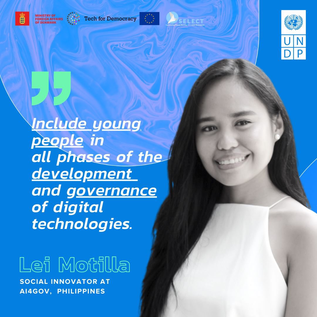 camillabruckner's tweet image. Meet Lei, co-founder and lead social innovator at AI4Gov in the Philippines. 

She thinks artificial intelligence can be used to foster meaningful youth engagement in democratic institutions. 

Read more: bit.ly/3Dpqgx7 

#TechForDemocracy