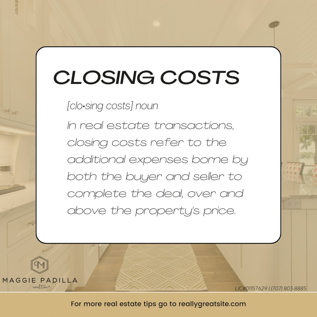 What exactly are closing costs? See the term here!

#remax #realtor #homes #fairfieldhomes #fairfield #realestate #homesforsale #remaxagent #fairfieldcounty #fairfieldca #fairfieldrealestate #fairfieldrealestateagent #spanishspeakingrealtor #newhomes facebook.com/78604295814058…