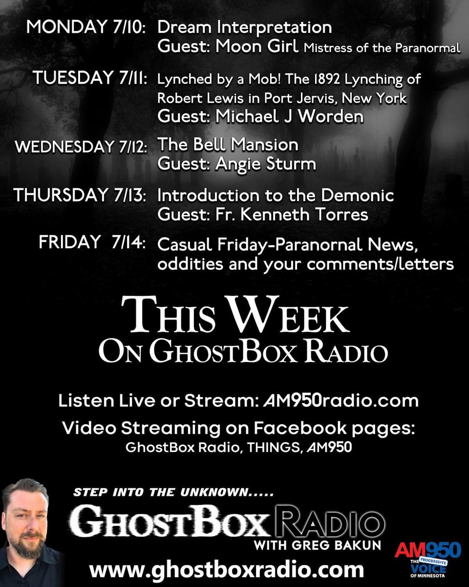 MNGhostBox's tweet image. Tonight is the first night of GhostBox Radio with Greg Bakun moving to Monday-Friday at 10:06pm CST. I hope you can tune in. You could stream it on @AM950Radio. #paranormal #paranormalradio #talkradio #broadcasting #broadcastmedia #radio #am950radio