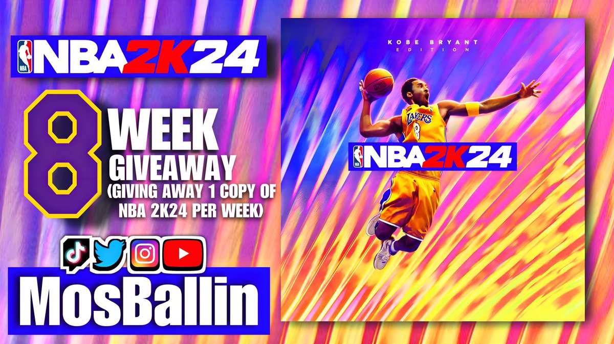 mosballin's tweet image. Giving Away 8 copies of NBA 2k24 Kobe Bryant Edition 

The 1st Giveaway will be held on Twitter so you must be following me + RT this tweet and tell me what system you are on. 

Here is where each winner will be announced/held: 

7/14 - Twitter 
7/21 - YouTube.com/mosballin…
